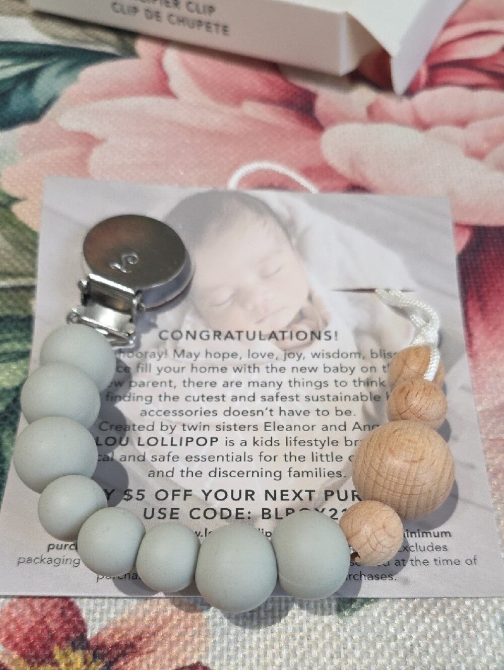Loulou Lollipop Grey and Natural Pacifier Clip